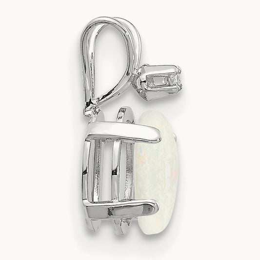 Diamond and Opal Birthstone Pendant — 14K White Gold