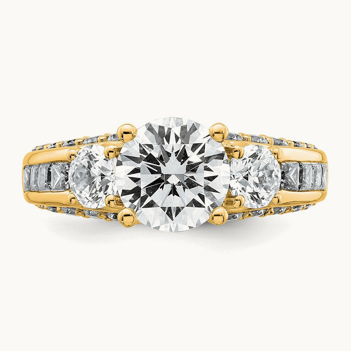 Round 3 Stone Engagement Ring, 3.75 ct tw Lab-Grown Diamond — 14K Yellow Gold