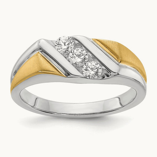 Diamond Men's Ring, 14K White with Yellow Gold