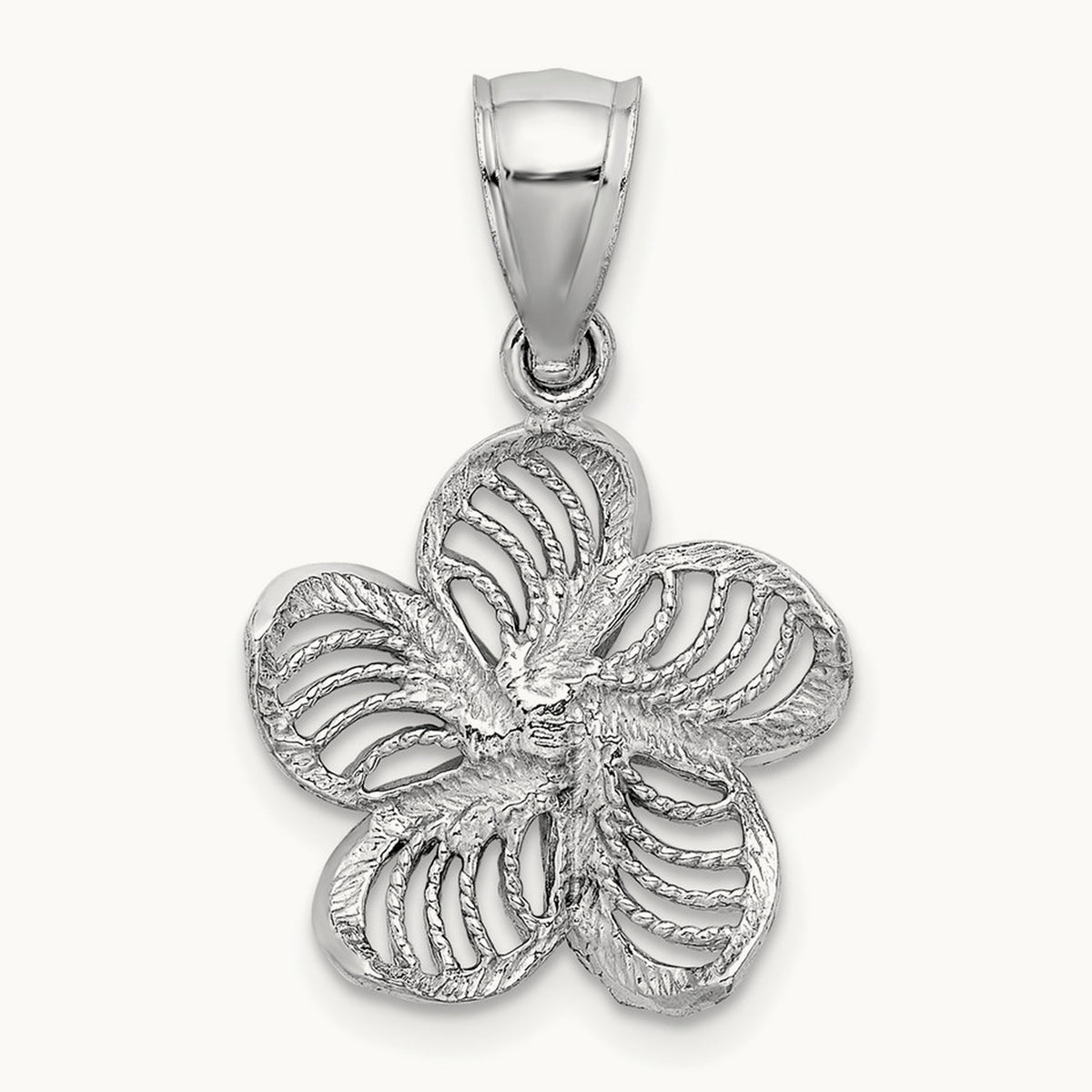 Beaded and Polished Plumeria Flower Charm — 14K White Gold