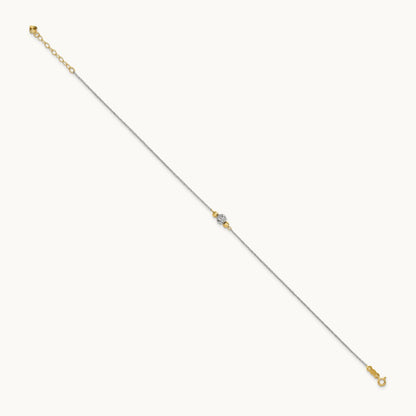 Ropa Two-tone Diamond Cut Bead 9in Plus 1in Ext. Anklet, 14K White Gold