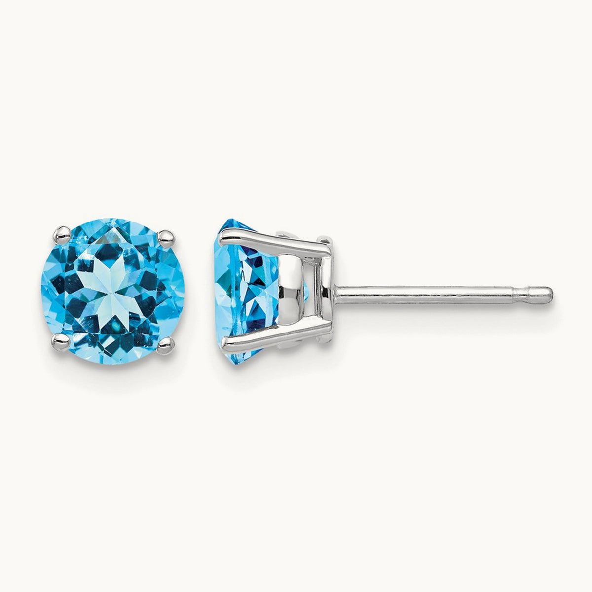 Blue Topaz Earrings, 6mm, 14K White Gold
