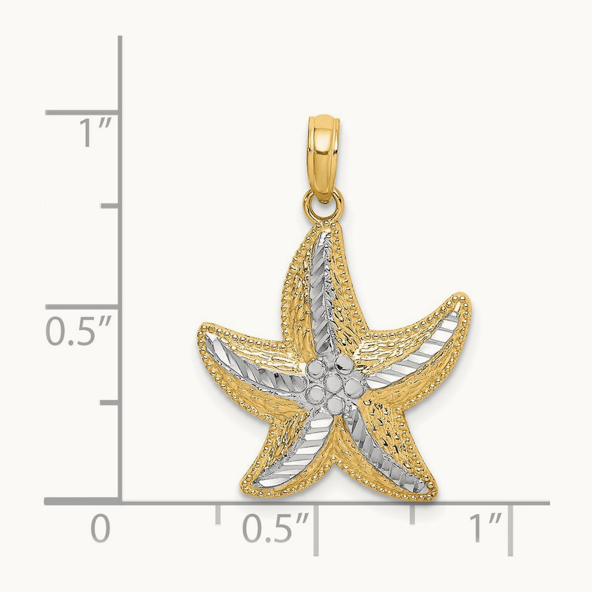 Rhodium Diamond-cut Small Starfish Charm, 14K
