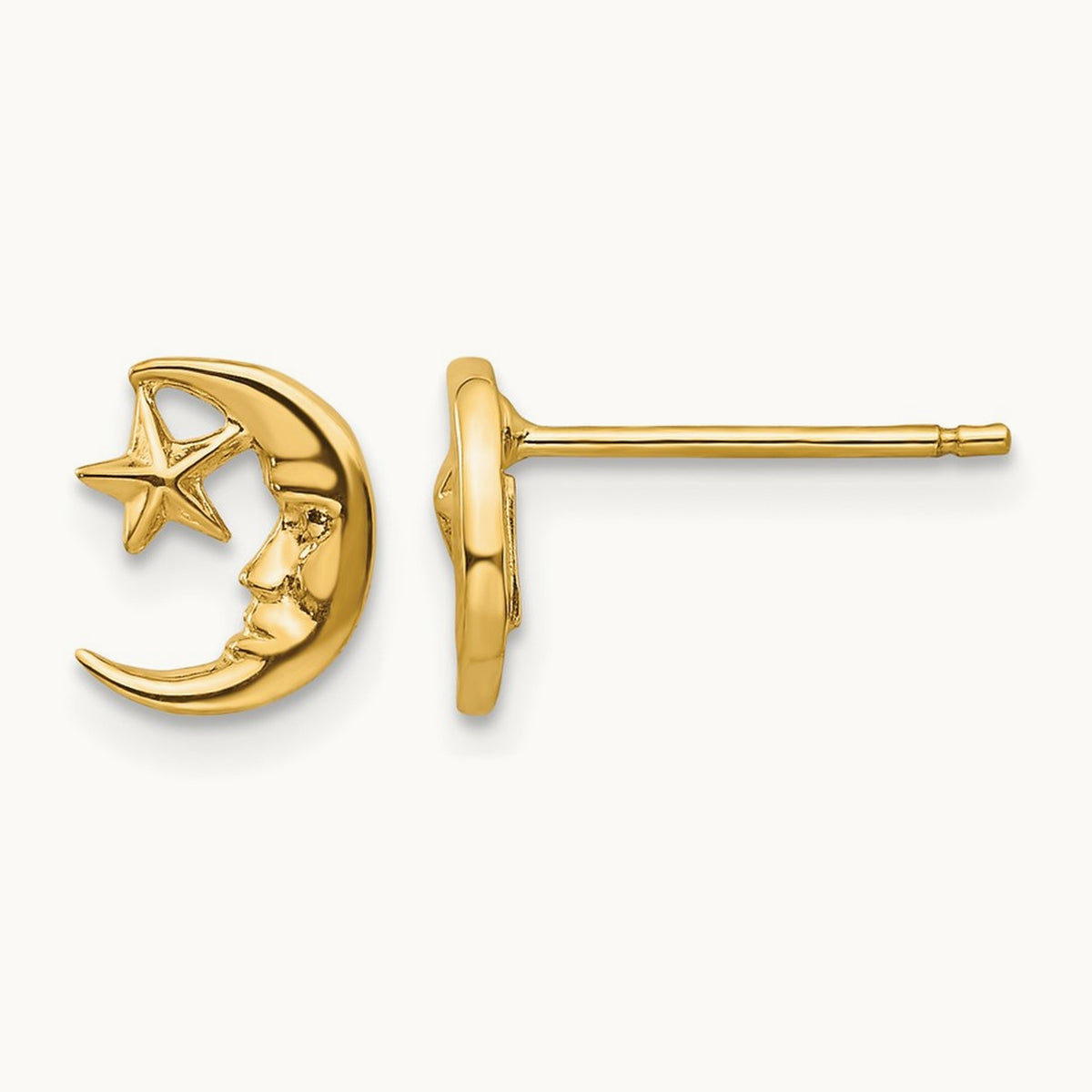 Moon and Star Post Earrings, 14K