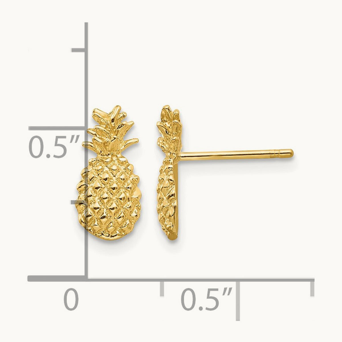 Polished and Textured Pineapple Post Earrings — 14K Yellow Gold