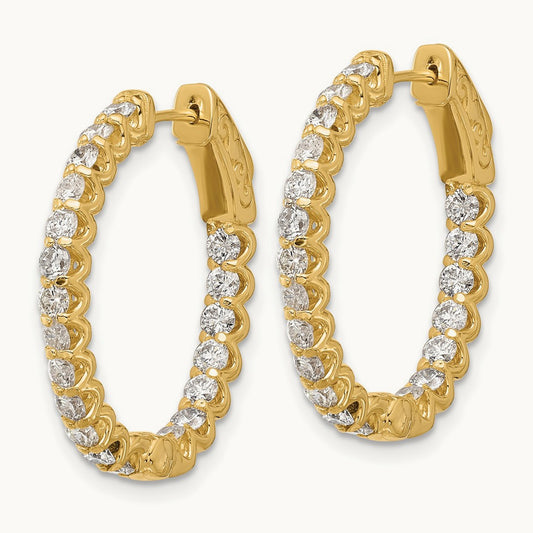 2ct 40- In/Out Oval Hoop w/ Safety Clasp Diamond Earrings, 2.3mm, 14K