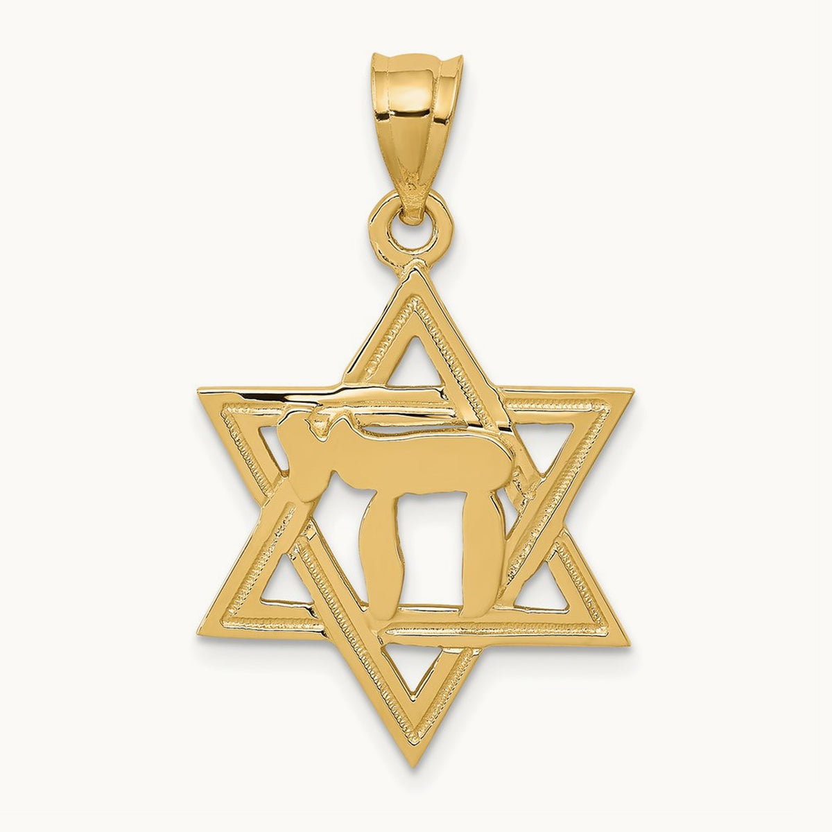 Solid Polish Chai in Star of David Charm, 14K
