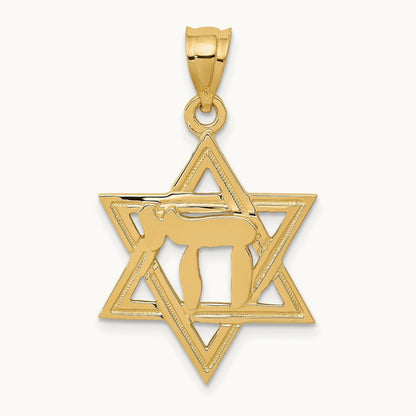 Solid Polish Chai in Star of David Charm, 14K