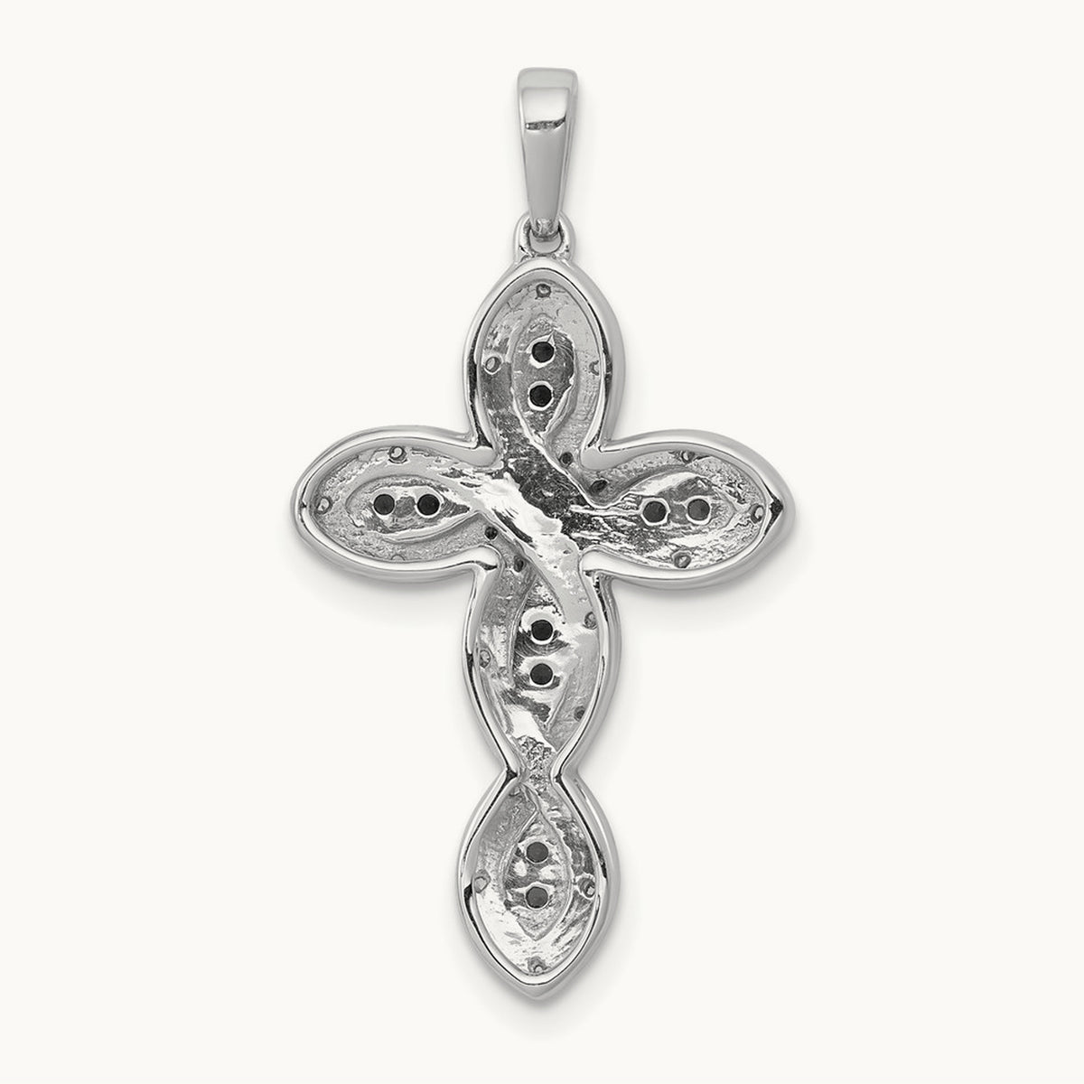 White and Blue Diamond Cross Pendant, 14K White Gold