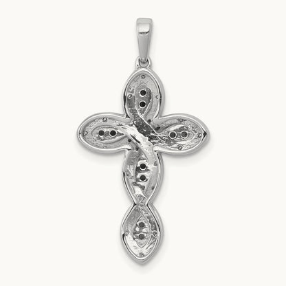 White and Blue Diamond Cross Pendant, 14K White Gold