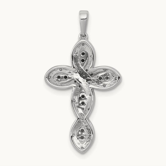 White and Blue Diamond Cross Pendant, 14K White Gold