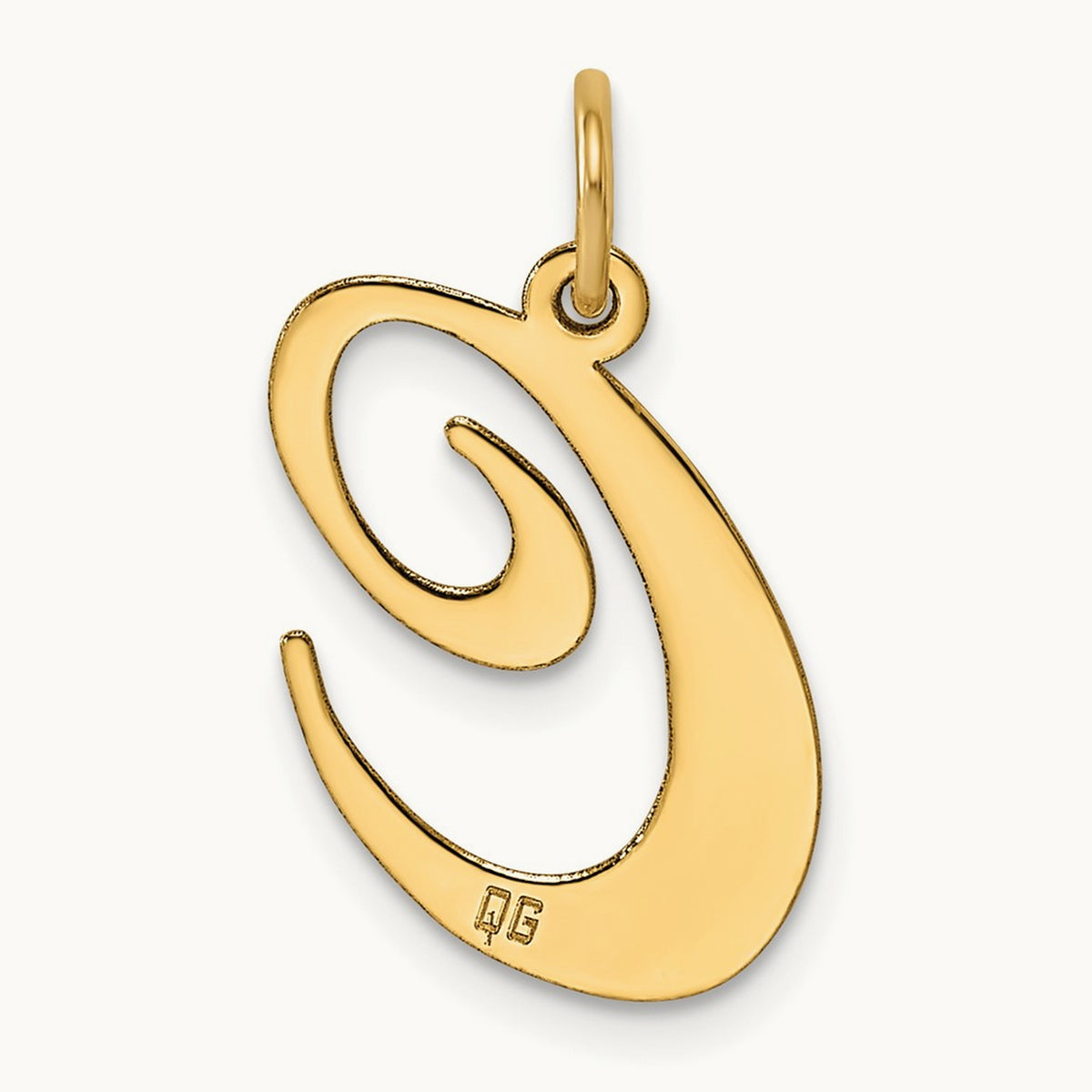 Large Fancy Script Initial Charm — 14K Yellow Gold, C