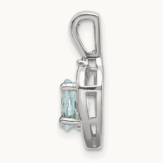 Aquamarine and Diamond Heart Pendant — 14K White Gold