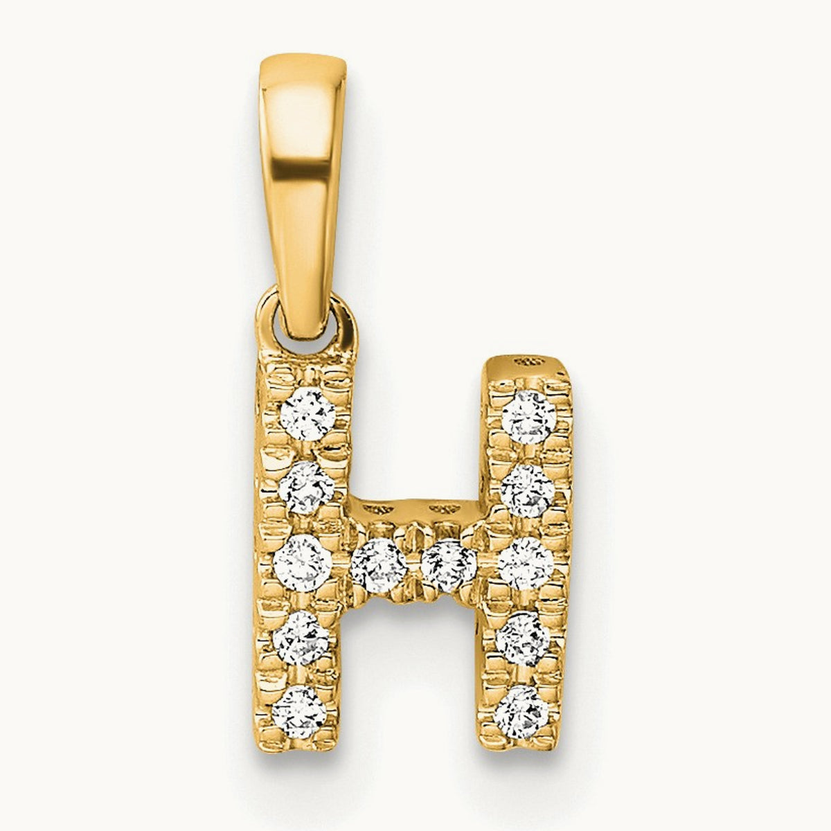 Diamond Initial with Bail Pendant — 14K Yellow Gold, H