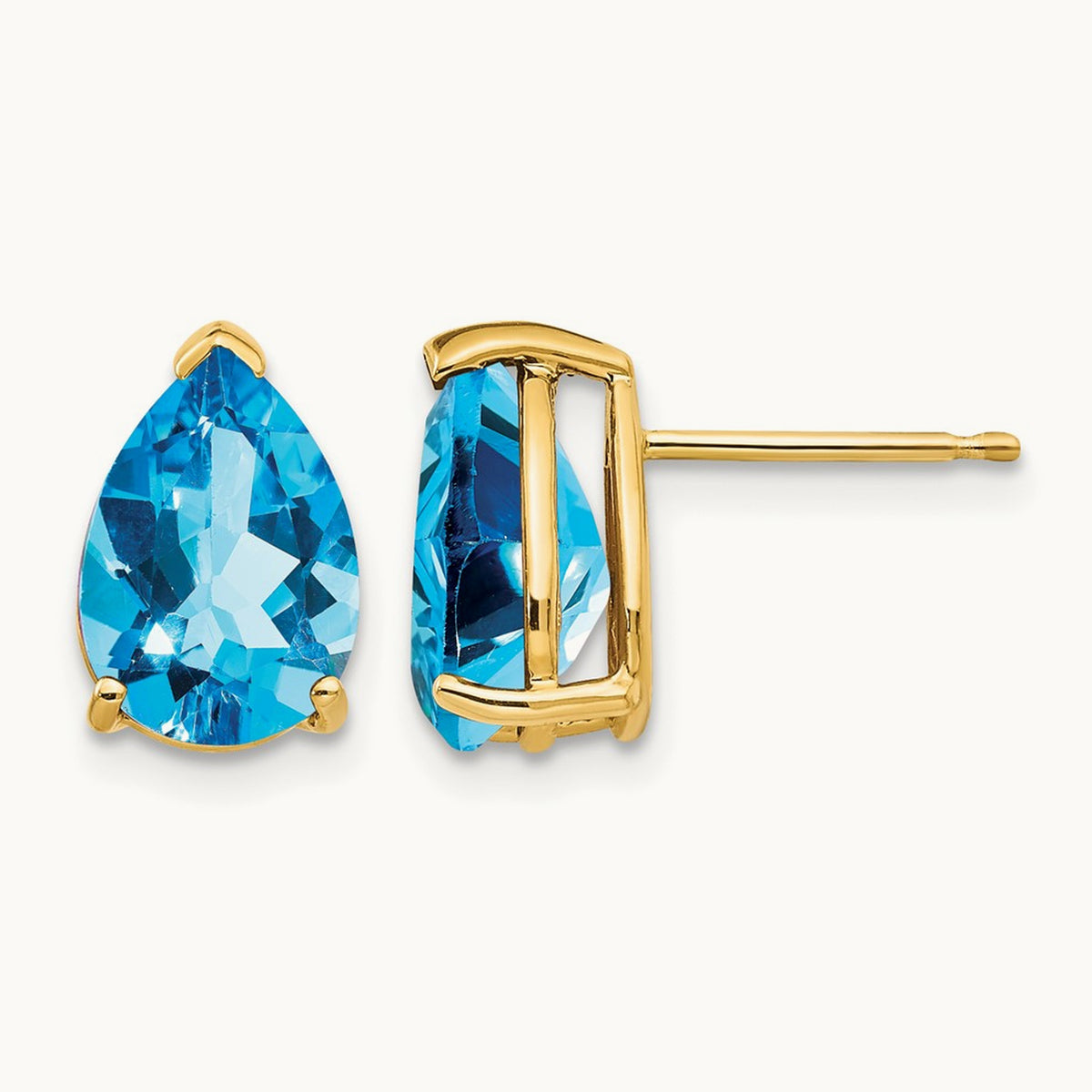 10x7mm Pear Blue Topaz Earrings, 14K