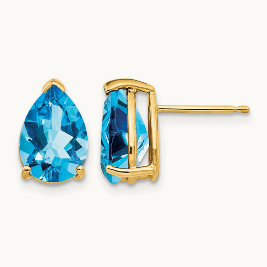 10x7mm Pear Blue Topaz Earrings, 14K