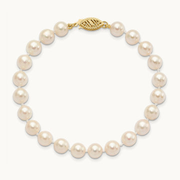 6- Round White Saltwater Akoya Cultured Pearl Bracelet, 7mm, 14K