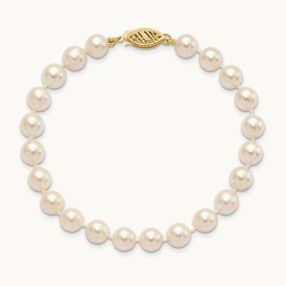 6- Round White Saltwater Akoya Cultured Pearl Bracelet, 7mm, 14K