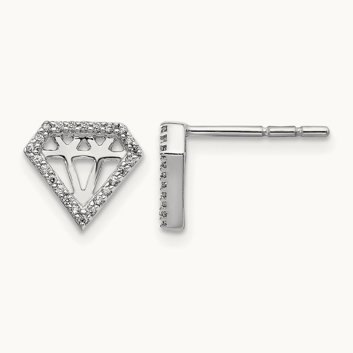 Diamond Gemstone-Shaped Earrings, 14K White Gold