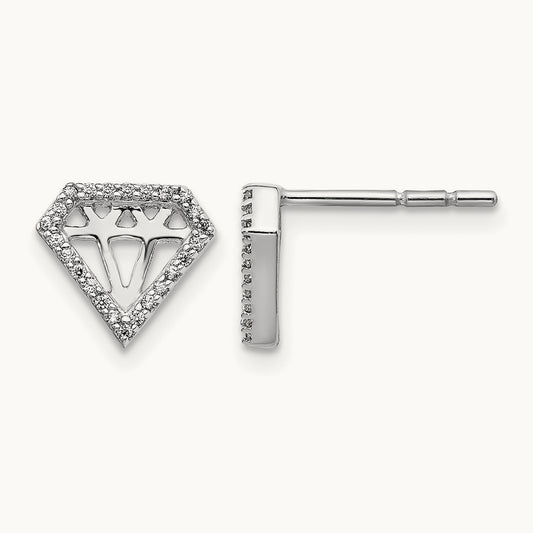 Diamond Gemstone-Shaped Earrings, 14K White Gold
