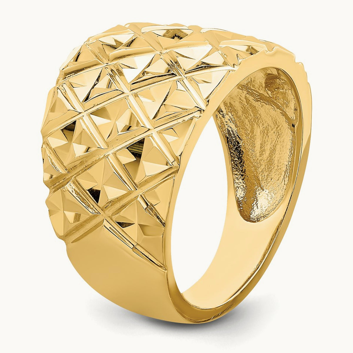 D/C Quilted Pattern Dome Ring, 14K