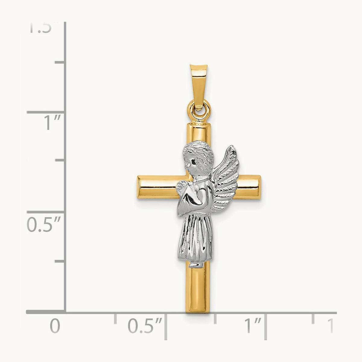 Angel and Cross Pendant, 14K Two-tone
