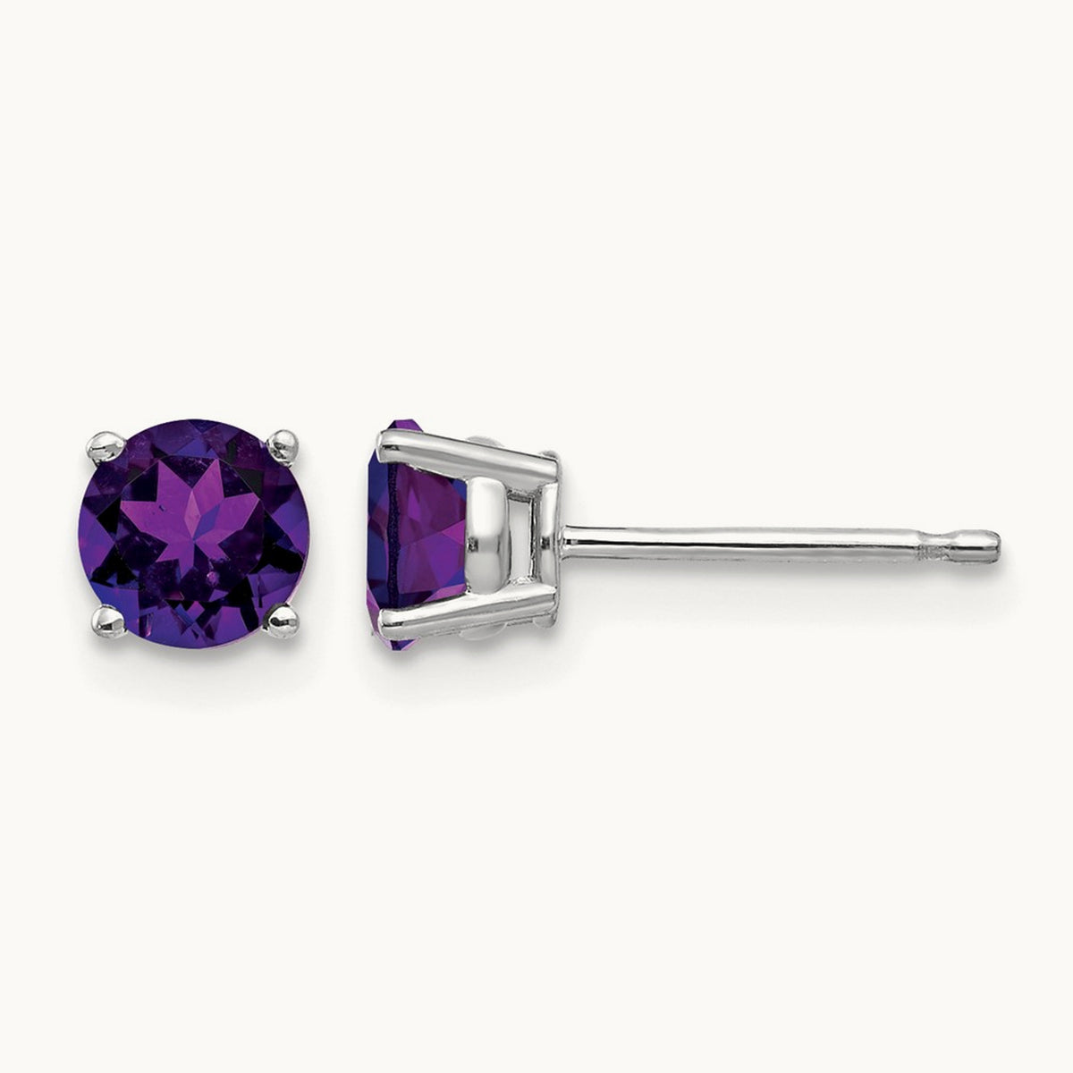 Amethyst Earrings, 5mm, 14K White Gold