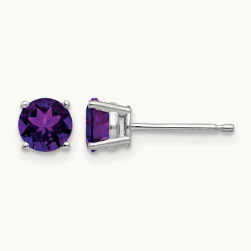 Amethyst Earrings, 5mm, 14K White Gold