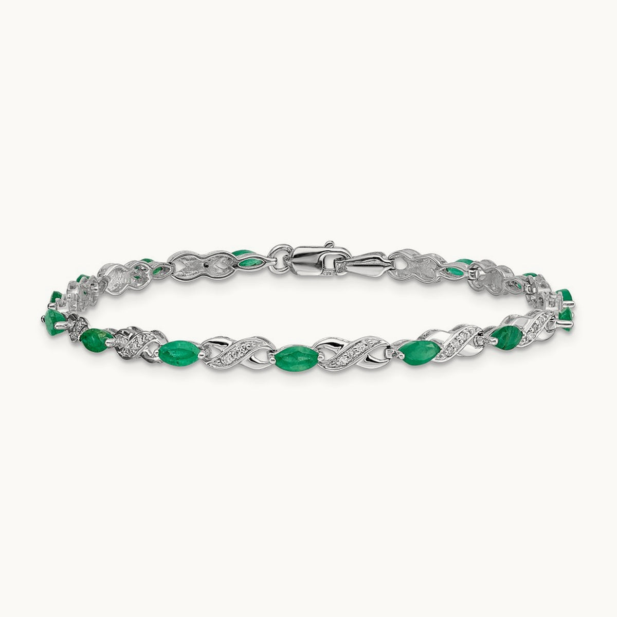 Diamond and Emerald Infinity Bracelet — 14K White Gold