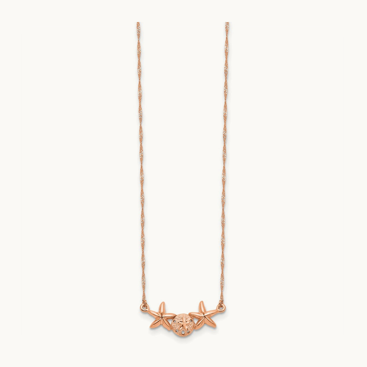 Brushed & Polished Sand Dollar Starfish Necklace — 14K Rose Gold