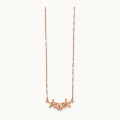 Brushed & Polished Sand Dollar Starfish Necklace — 14K Rose Gold