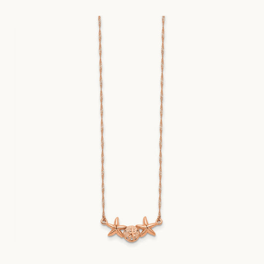Brushed & Polished Sand Dollar Starfish Necklace — 14K Rose Gold