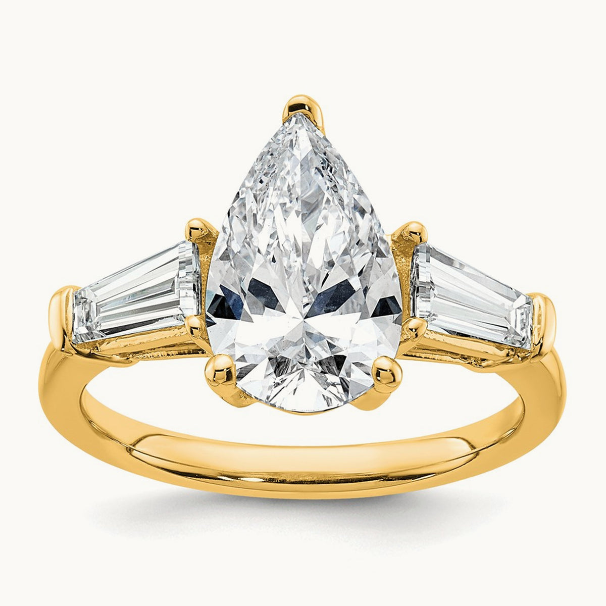 Pear/Baguette Engagement Ring — 14K Yellow Gold, 3 1/3 ct, 7