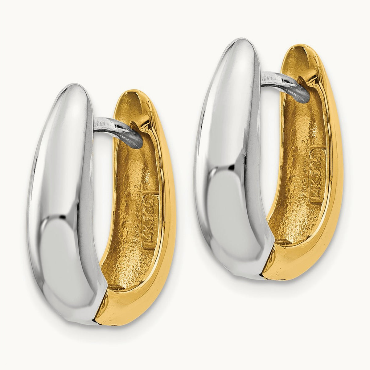 U Shaped Hinged Hoop Earrings, 14K Two-tone