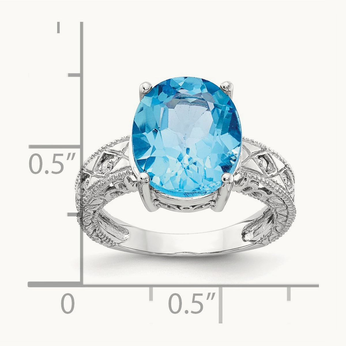 12x10mm Oval Blue Topaz AA Diamond ring, 14K White Gold