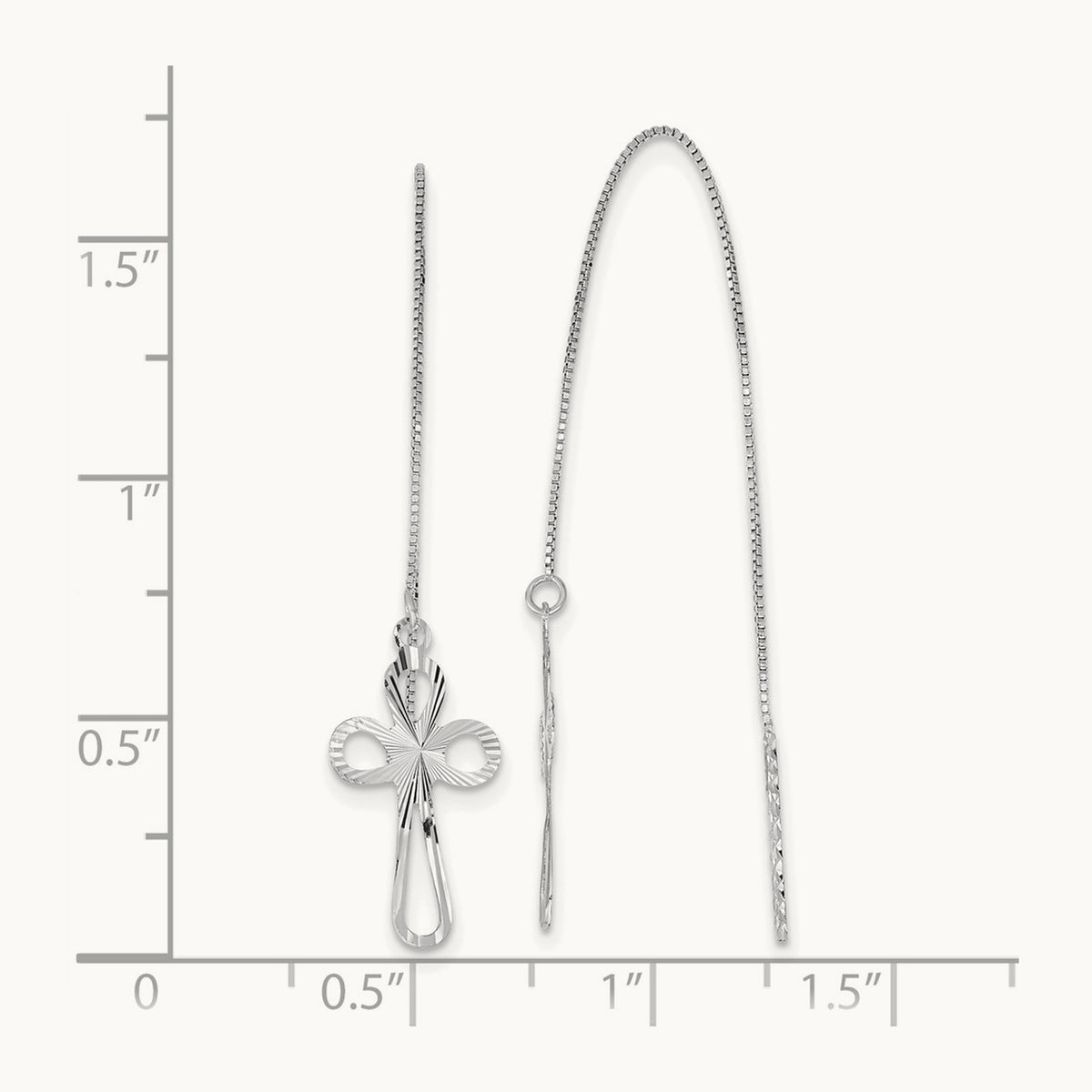 Polished Diamond-cut Box Chain with Cross Threader Earrings — 14K White Gold