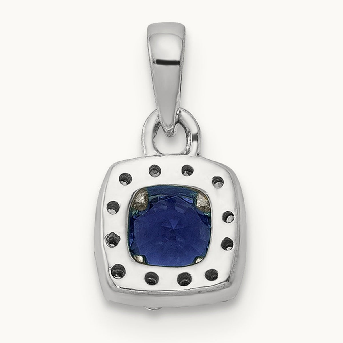 Diamond and .20 Sapphire Square Halo Pendant, 14K White Gold