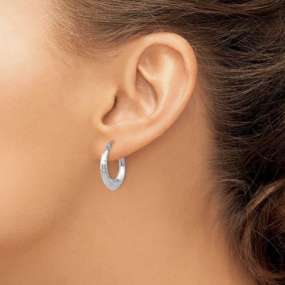 Textured Hollow Hoop Earrings — 14K White Gold