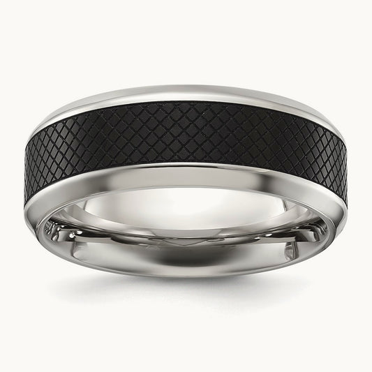 Polished Black IP-plated Textured Center Band, 8mm, Titanium