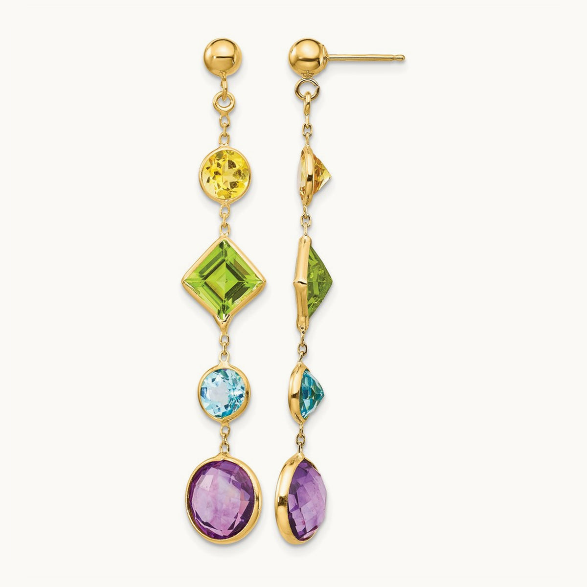 Muti-Gemstone Post Earrings, 14K