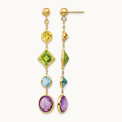 Muti-Gemstone Post Earrings, 14K