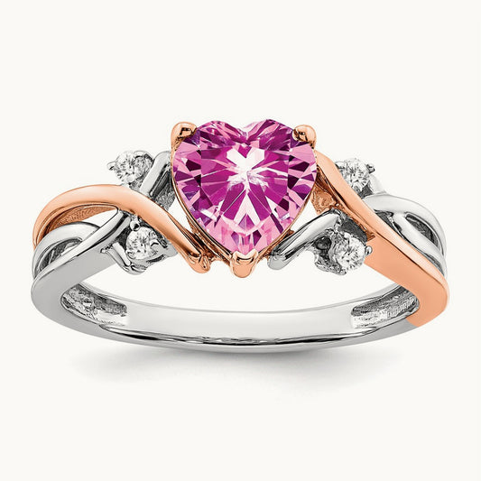 Heart Created Pink Sapphire and Diamond Ring, 14K Two-tone