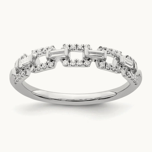 Polished Squares Diamond Ring, 14K White Gold