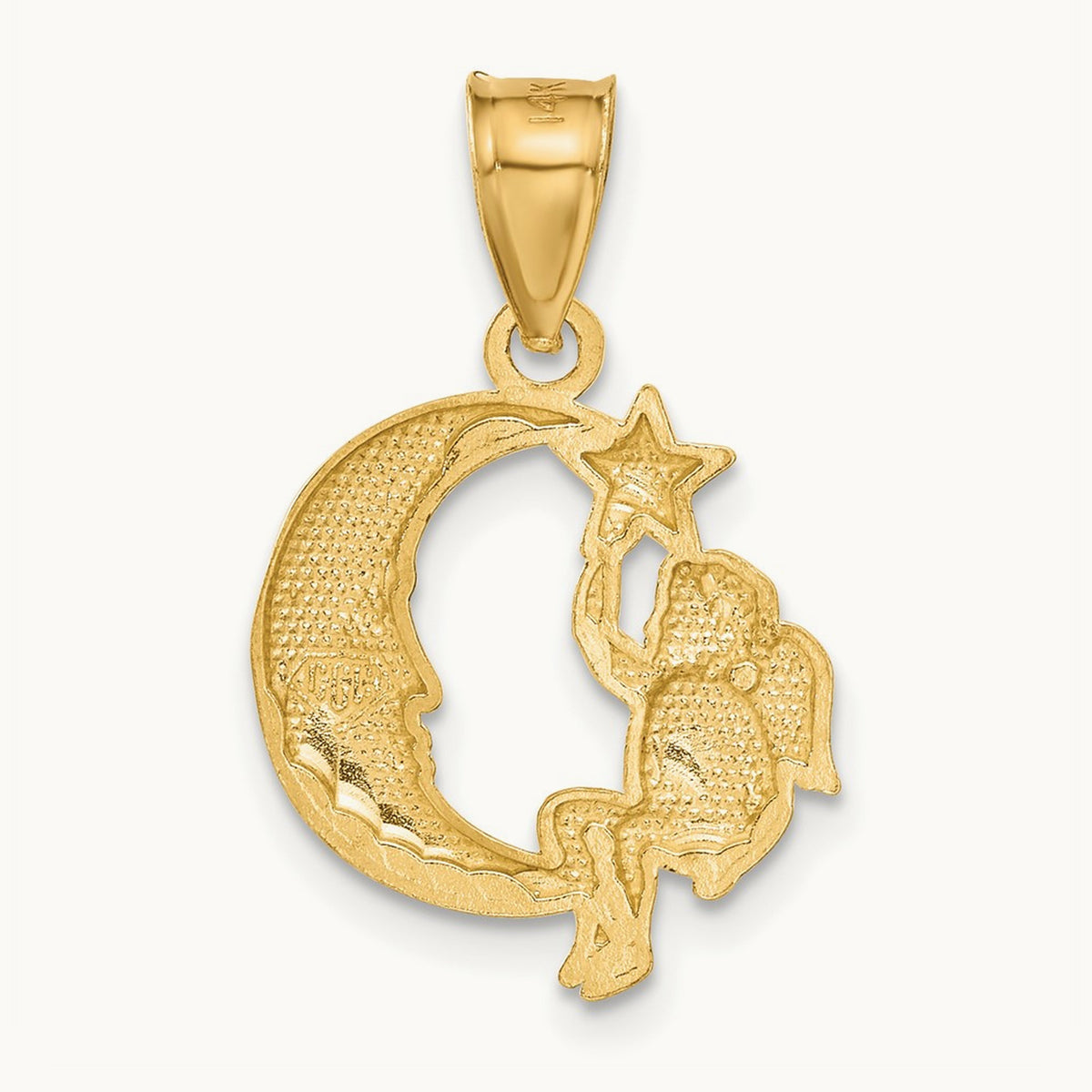 Angel, Moon and Star Pendant, 14K