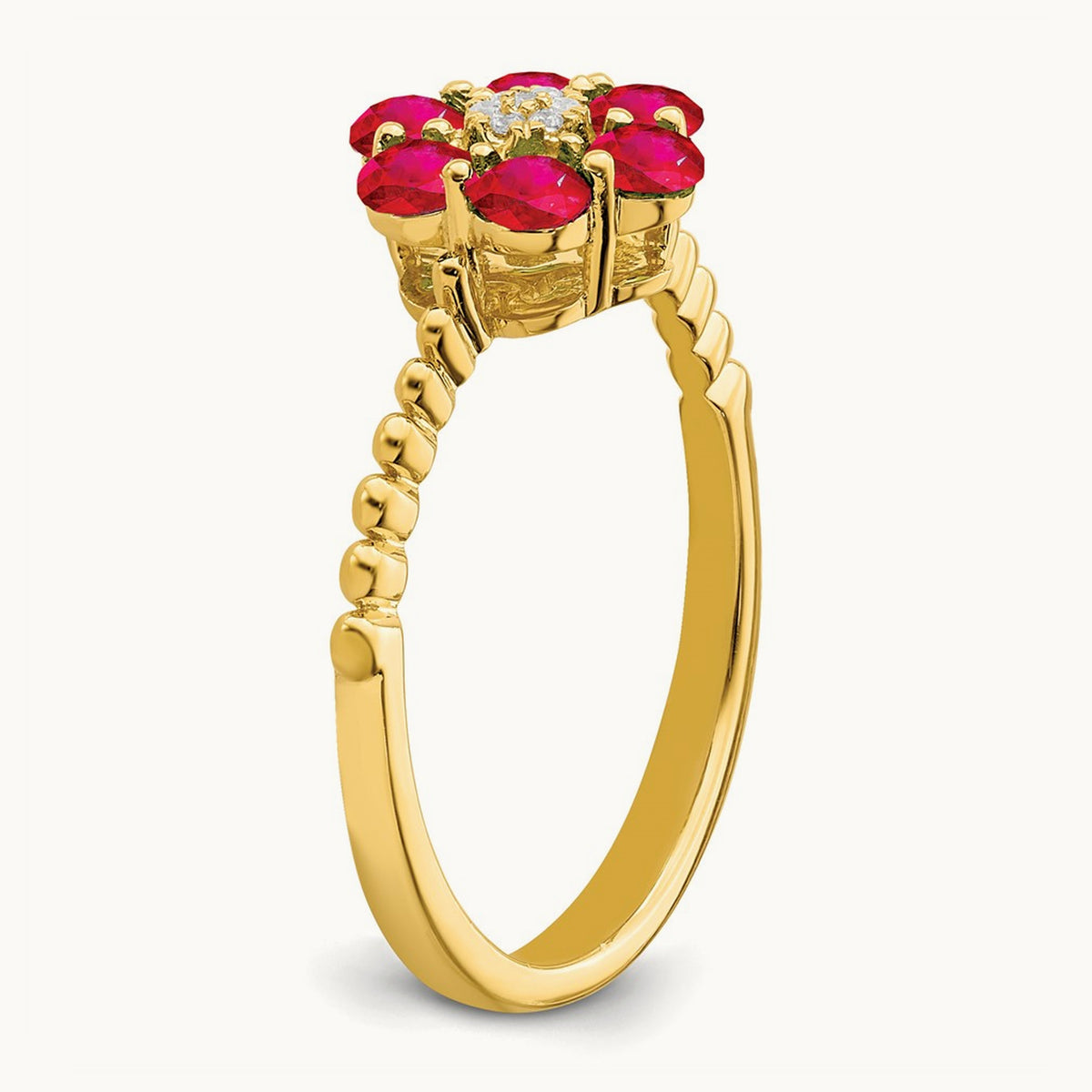 Ruby and Diamond Floral Ring, 14K