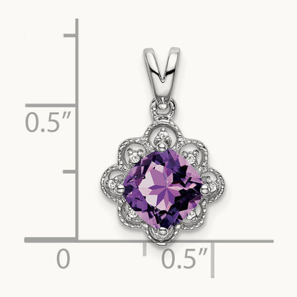 Amethyst and Diamond Scalloped Pendant, 14K White Gold