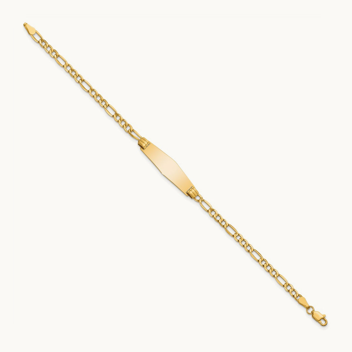 Semi-solid Soft Diamond Shape Figaro Link ID Bracelet, 14K