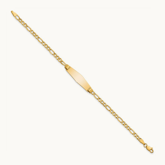 Semi-solid Soft Diamond Shape Figaro Link ID Bracelet, 14K