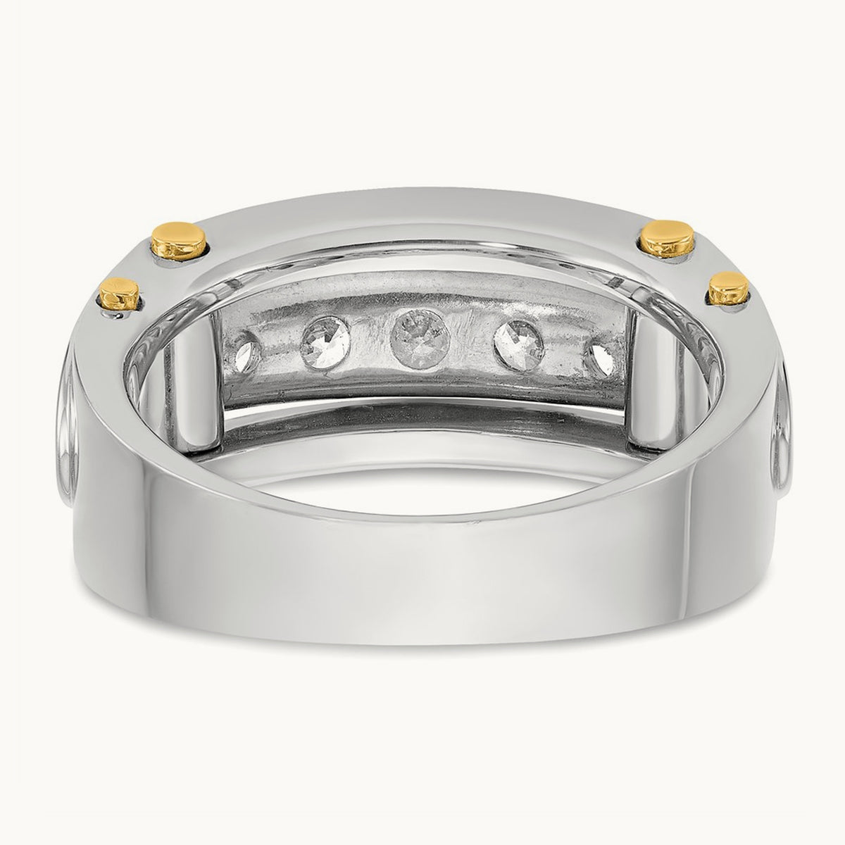 14ktt IBGoodman Men's Polished Grooved Cut-Out 5-Stone Diamond Ring