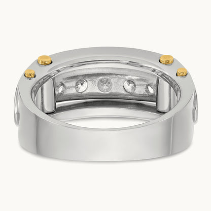 14ktt IBGoodman Men's Polished Grooved Cut-Out 5-Stone Diamond Ring